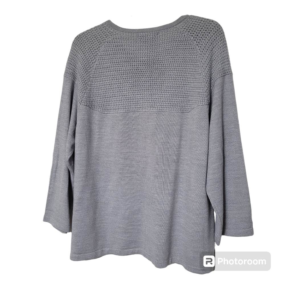 Sag Harbor Grey Sparkly Silver Metallic 2 Button Sweater Size‎ XL - Picture 2 of 8